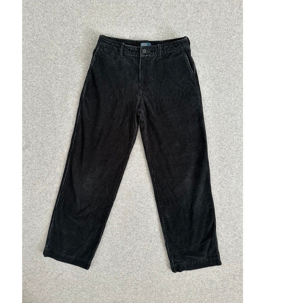 Polo Ralph Lauren Kids Black Corduroy Pants Straight Leg Red Pony 16 Adjustable